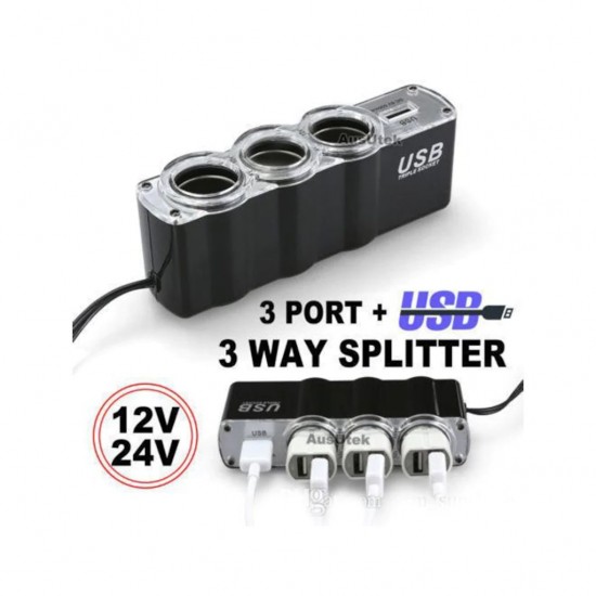 3 Çıkışlı 12/24 Volt Oto Çakmaklık Çoklayıcı + 1 USB Çıkışlı