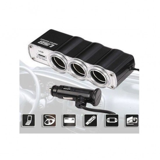 3 Çıkışlı 12/24 Volt Oto Çakmaklık Çoklayıcı + 1 USB Çıkışlı