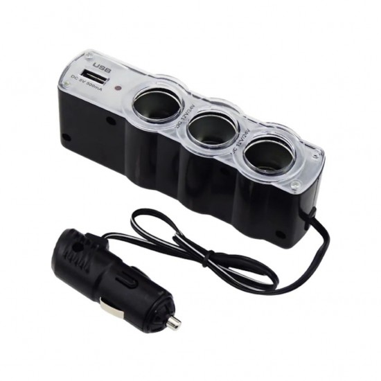 3 Çıkışlı 12/24 Volt Oto Çakmaklık Çoklayıcı + 1 USB Çıkışlı
