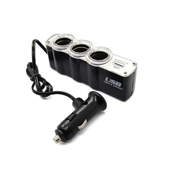 3 Çıkışlı 12/24 Volt Oto Çakmaklık Çoklayıcı + 1 USB Çıkışlı