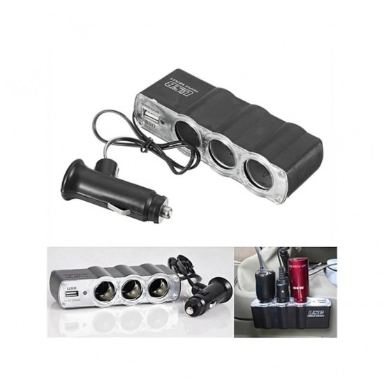 3 Çıkışlı 12/24 Volt Oto Çakmaklık Çoklayıcı + 1 USB Çıkışlı