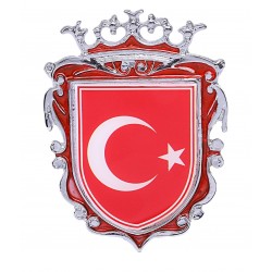 Büyük Boy Döküm Türk Bayrağı Krom Arma - Kırmızı