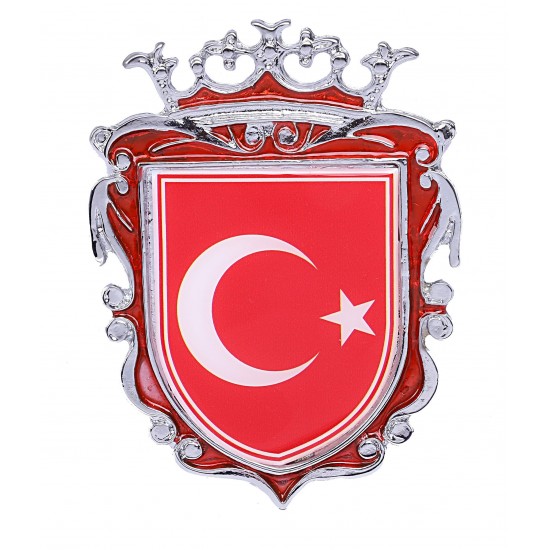 Büyük Boy Döküm Türk Bayrağı Krom Arma - Kırmızı