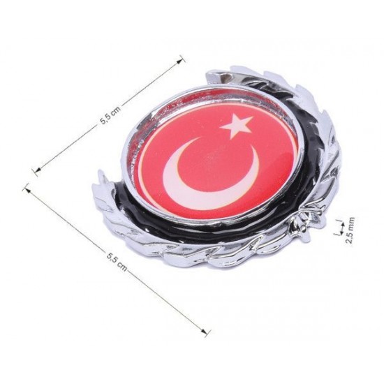Çelenkli Döküm Türk Bayrağı Krom Arma - Siyah
