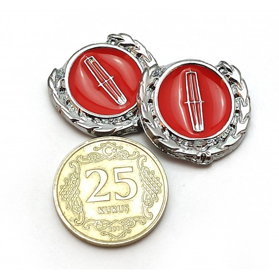2li Mini Boy Düğme Arma - Döküm Çelenk Krom Düğme Arma - Kırmızı