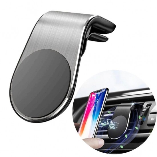 Mıknatıslı Manyetik Havalandırma Araç L Tipi Telefon Tutucu - Gri