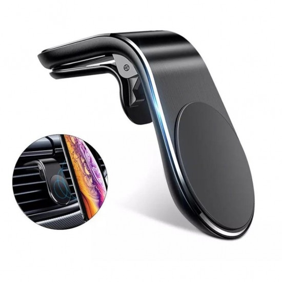 Mıknatıslı Manyetik Havalandırma L Tipi Telefon Tutucu - Siyah