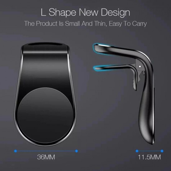 Mıknatıslı Manyetik Havalandırma L Tipi Telefon Tutucu - Siyah