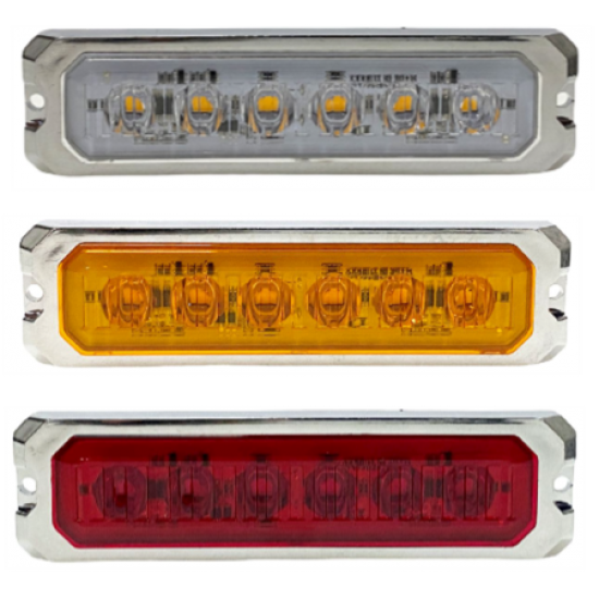 Otomatik Parmak Led Lamba Krom Mercekli Flaşlı 10 cm 6 Led 12V / 24V Kırmızı