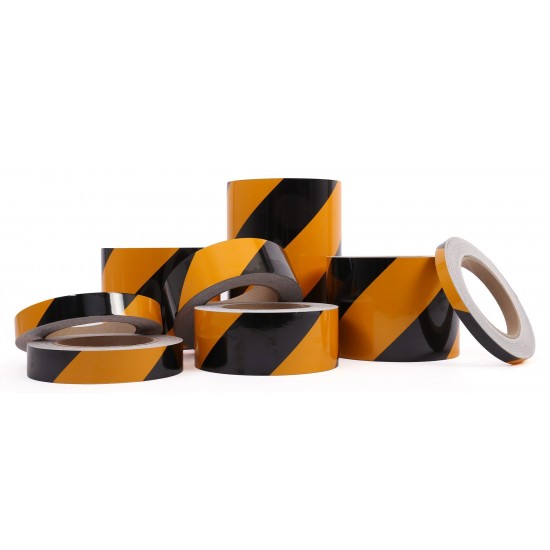 Sarı - Siyah Fosforlu Reflektif Şerit Bant 400mm X 23 Metre SAĞ