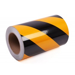 Sarı - Siyah Fosforlu Reflektif Şerit Bant 200mm X 23 Metre SAĞ