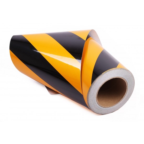 Sarı - Siyah Fosforlu Reflektif Şerit Bant 200mm X 23 Metre SAĞ