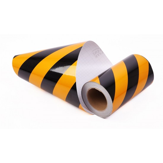 Sarı - Siyah Fosforlu Reflektif Şerit Bant 400mm X 23 Metre SOL